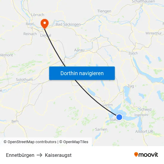 Ennetbürgen to Kaiseraugst map