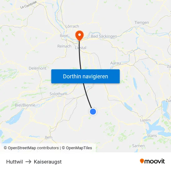 Huttwil to Kaiseraugst map
