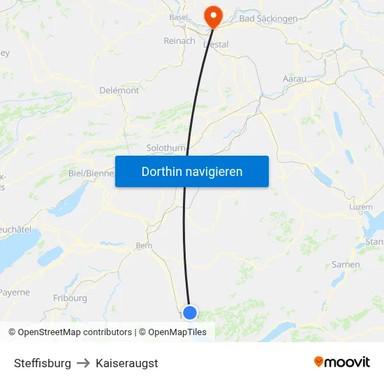 Steffisburg to Kaiseraugst map