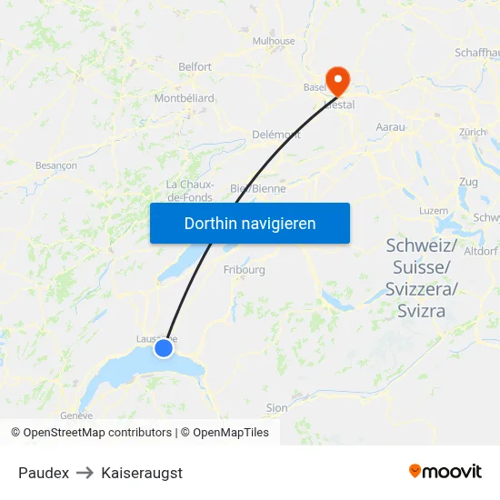 Paudex to Kaiseraugst map