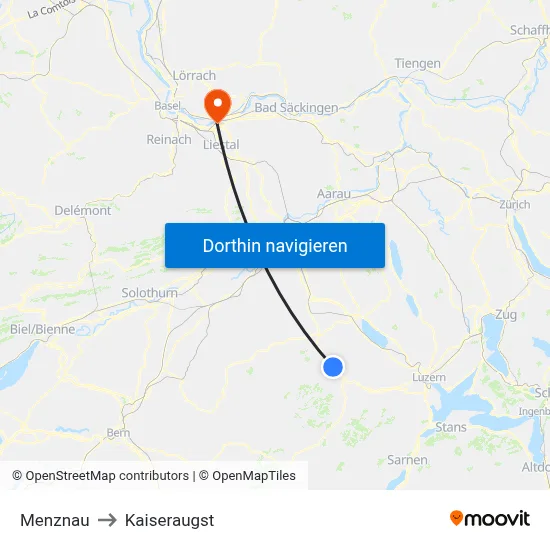 Menznau to Kaiseraugst map