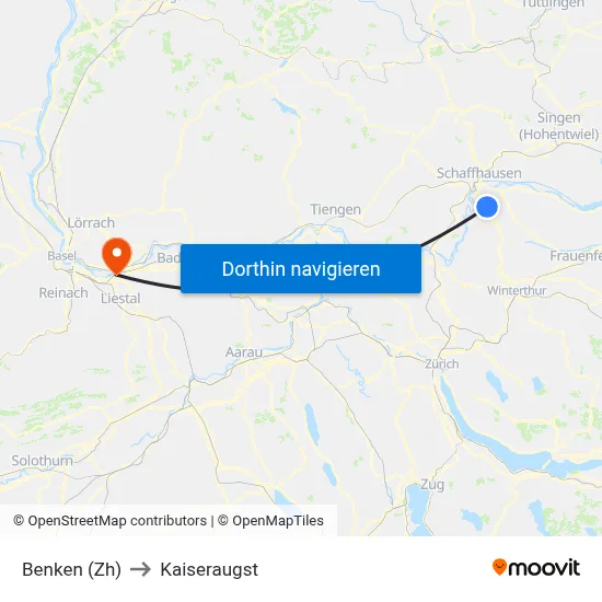 Benken (Zh) to Kaiseraugst map