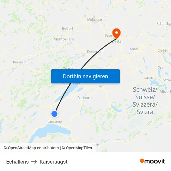 Echallens to Kaiseraugst map