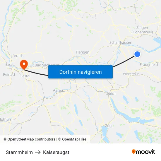 Stammheim to Kaiseraugst map