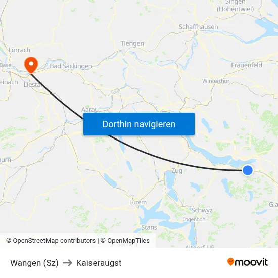 Wangen (Sz) to Kaiseraugst map