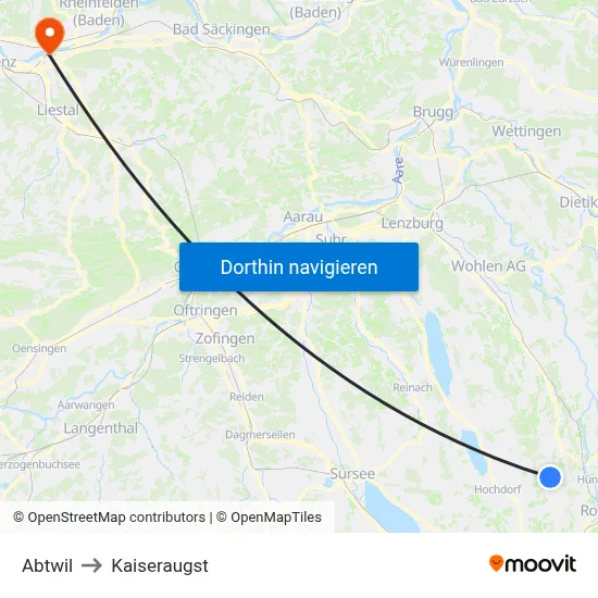 Abtwil to Kaiseraugst map