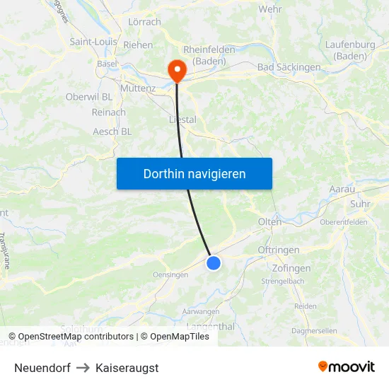 Neuendorf to Kaiseraugst map
