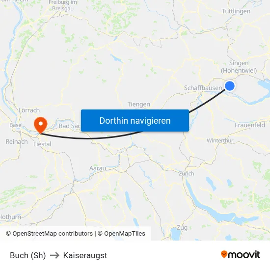 Buch (Sh) to Kaiseraugst map