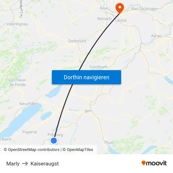 Marly to Kaiseraugst map
