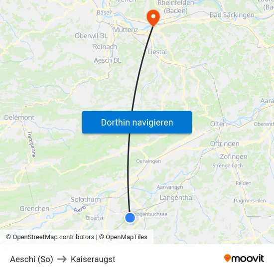Aeschi (So) to Kaiseraugst map