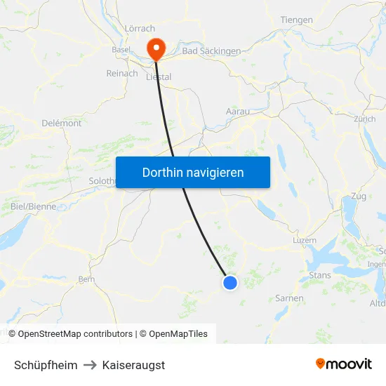 Schüpfheim to Kaiseraugst map