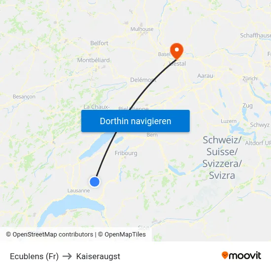 Ecublens (Fr) to Kaiseraugst map