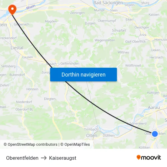 Oberentfelden to Kaiseraugst map