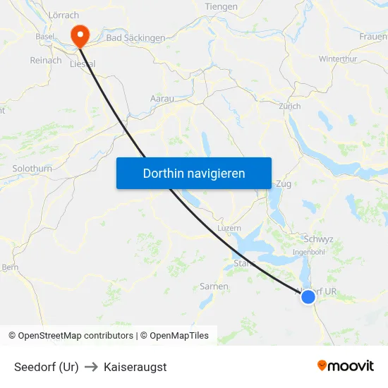 Seedorf (Ur) to Kaiseraugst map