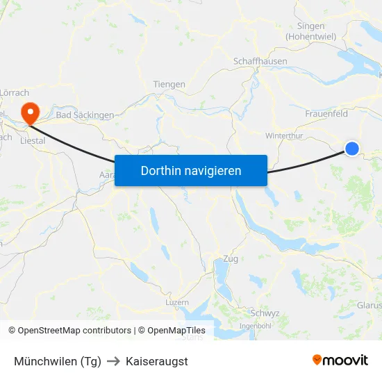 Münchwilen (Tg) to Kaiseraugst map