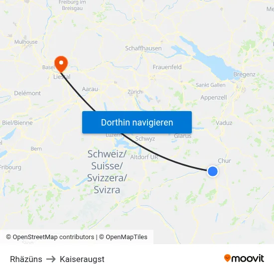 Rhäzüns to Kaiseraugst map
