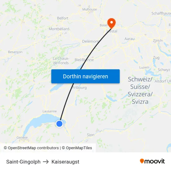 Saint-Gingolph to Kaiseraugst map