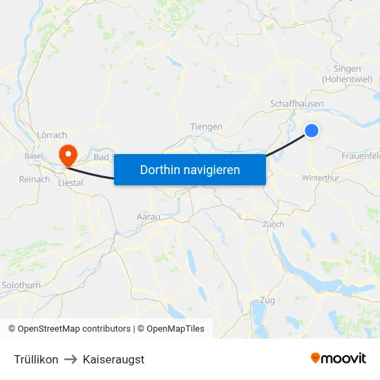 Trüllikon to Kaiseraugst map