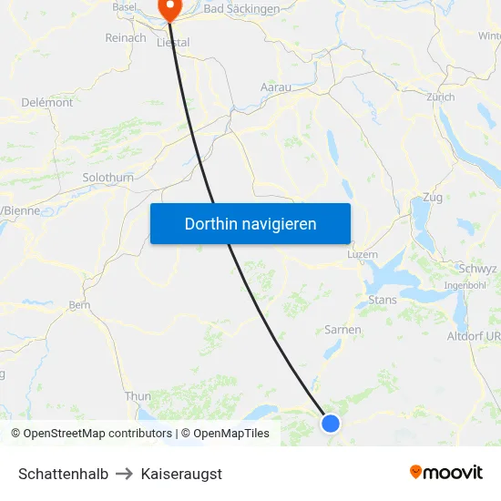 Schattenhalb to Kaiseraugst map