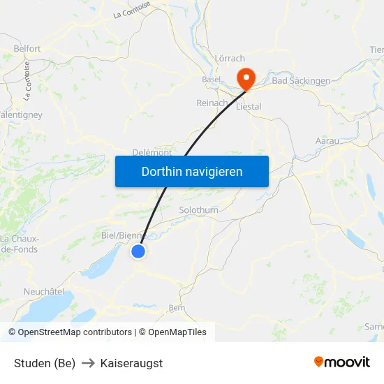 Studen (Be) to Kaiseraugst map
