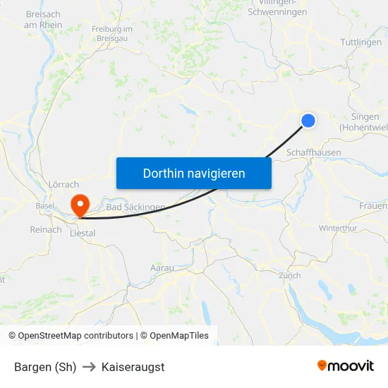 Bargen (Sh) to Kaiseraugst map