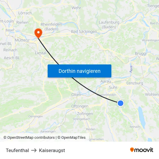 Teufenthal to Kaiseraugst map