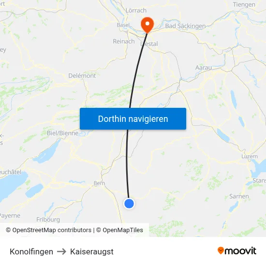 Konolfingen to Kaiseraugst map