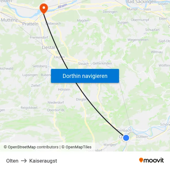 Olten to Kaiseraugst map