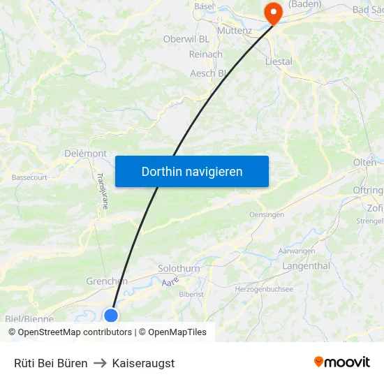 Rüti Bei Büren to Kaiseraugst map