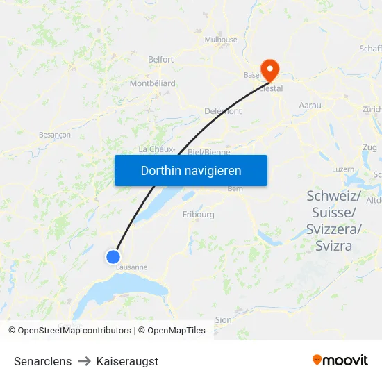 Senarclens to Kaiseraugst map