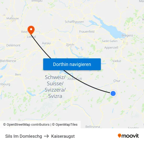 Sils Im Domleschg to Kaiseraugst map