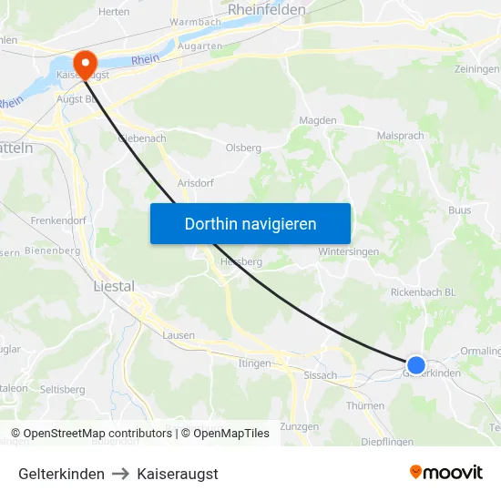 Gelterkinden to Kaiseraugst map