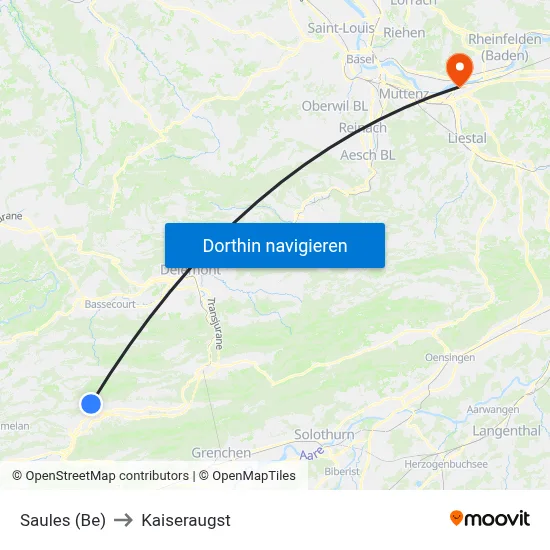 Saules (Be) to Kaiseraugst map