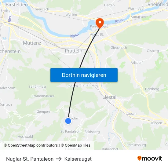 Nuglar-St. Pantaleon to Kaiseraugst map