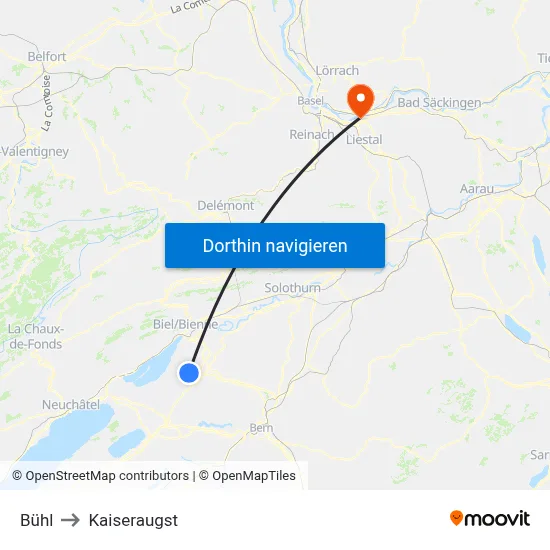 Bühl to Kaiseraugst map