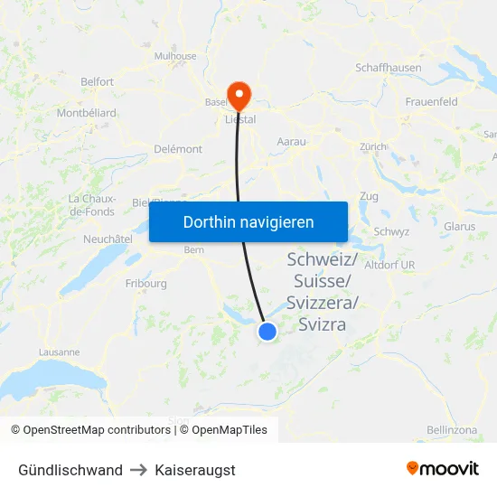 Gündlischwand to Kaiseraugst map