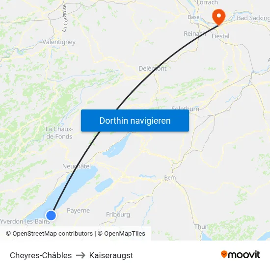 Cheyres-Châbles to Kaiseraugst map