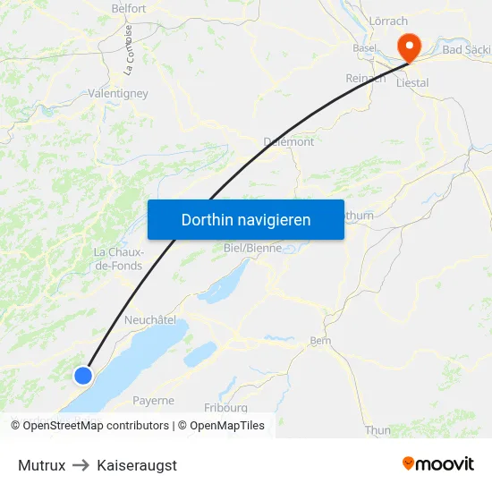 Mutrux to Kaiseraugst map