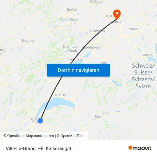 Ville-La-Grand to Kaiseraugst map