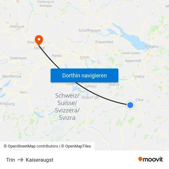 Trin to Kaiseraugst map