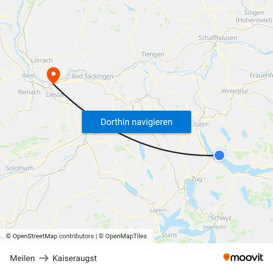 Meilen to Kaiseraugst map