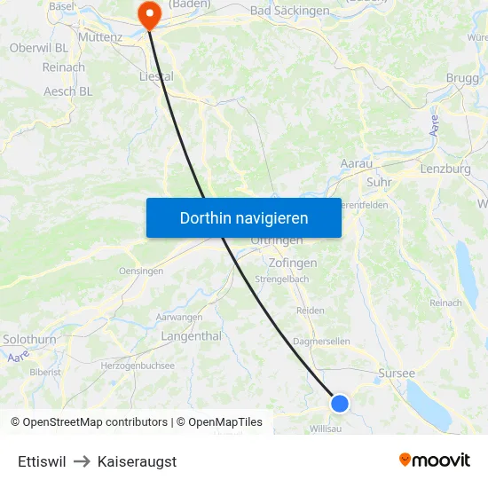 Ettiswil to Kaiseraugst map