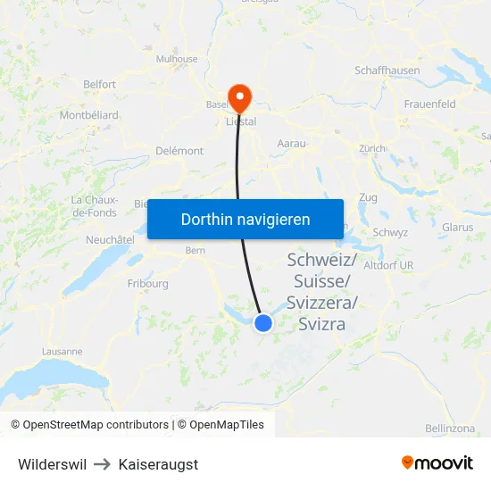 Wilderswil to Kaiseraugst map