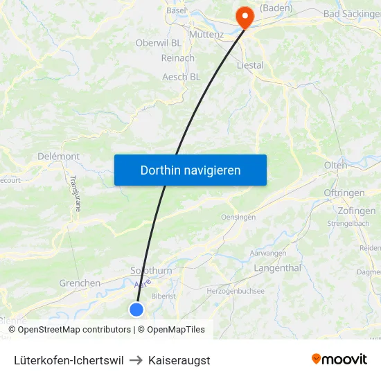 Lüterkofen-Ichertswil to Kaiseraugst map