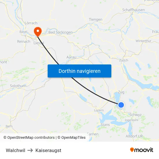 Walchwil to Kaiseraugst map