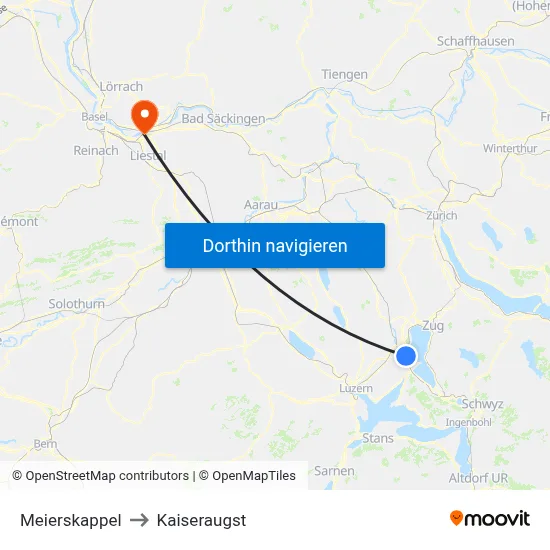 Meierskappel to Kaiseraugst map