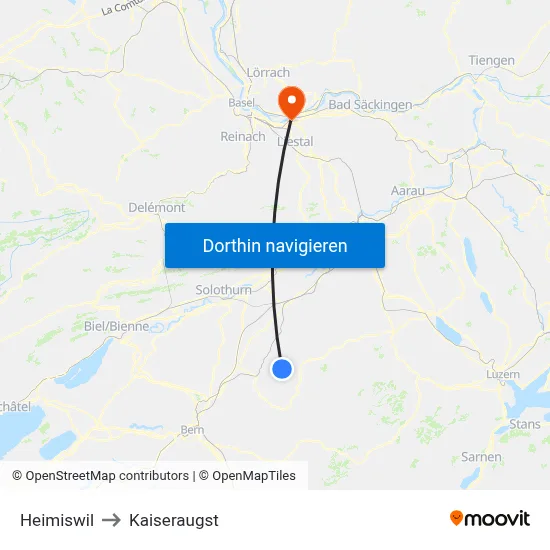 Heimiswil to Kaiseraugst map