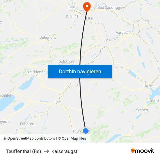 Teuffenthal (Be) to Kaiseraugst map