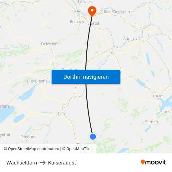 Wachseldorn to Kaiseraugst map