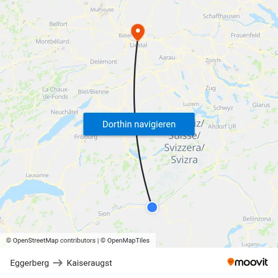 Eggerberg to Kaiseraugst map